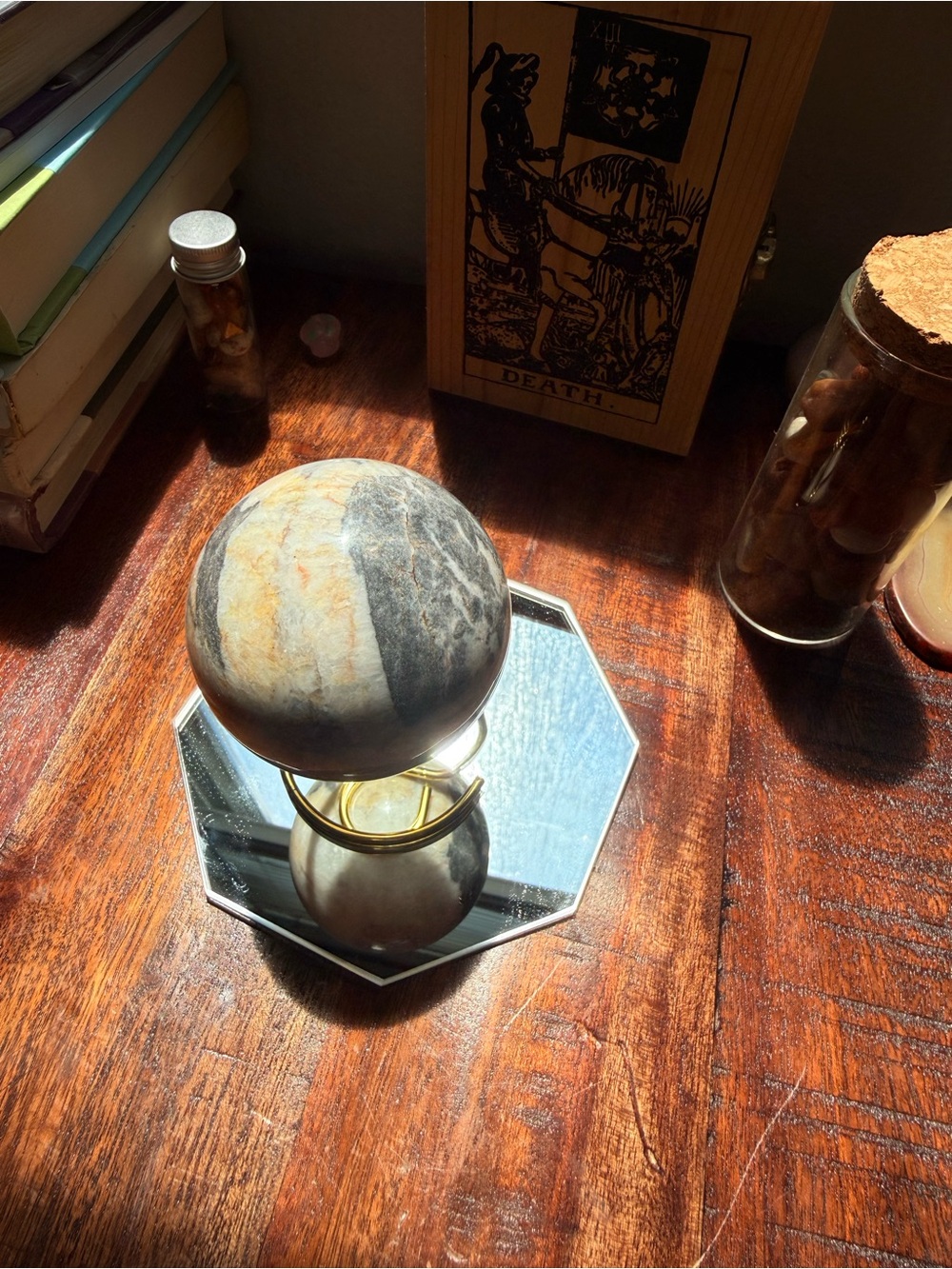 ✨ Natural Plume Agate Sphere • Gray & Cream Polished Stone • Collector Crystal